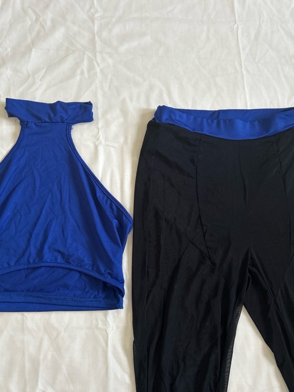 Women's Royal Blue Halter Crop Top & Black High-Waist Pants Set